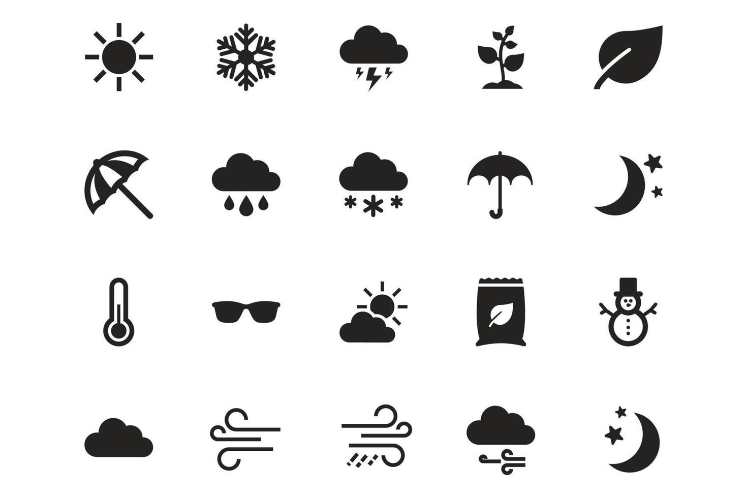 nubes en diferentes climas, temporada, conjunto de iconos. líneas con trazos editables vector