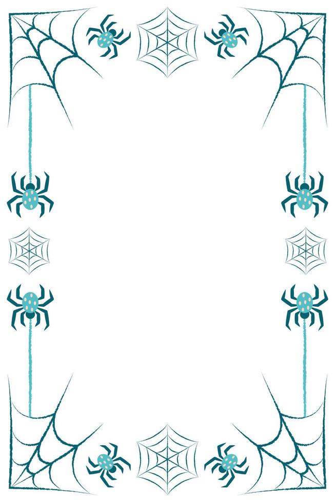 Rectangular Halloween frame with spiders and spider webs. vector illustration