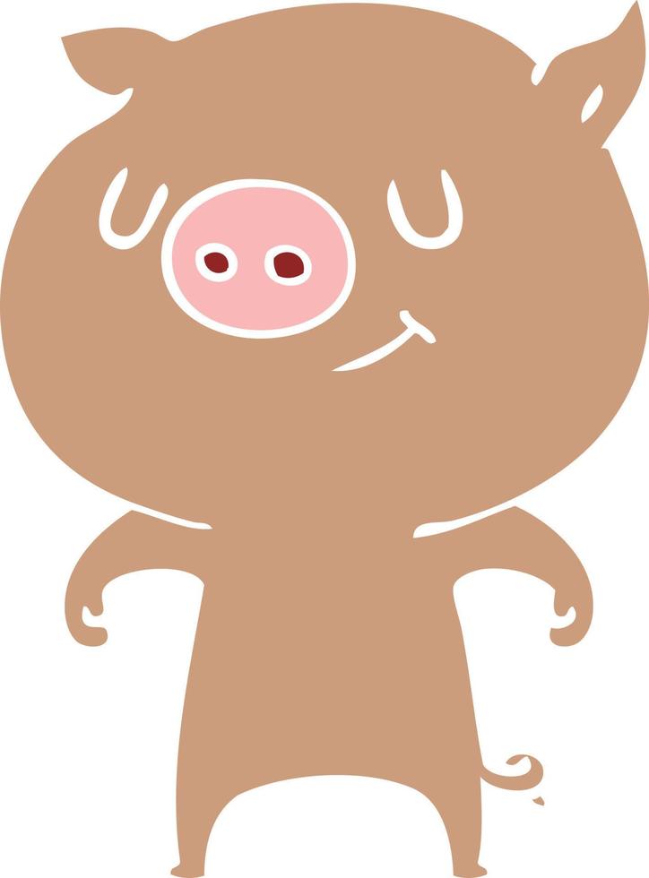 happy flat color style cartoon pig vector