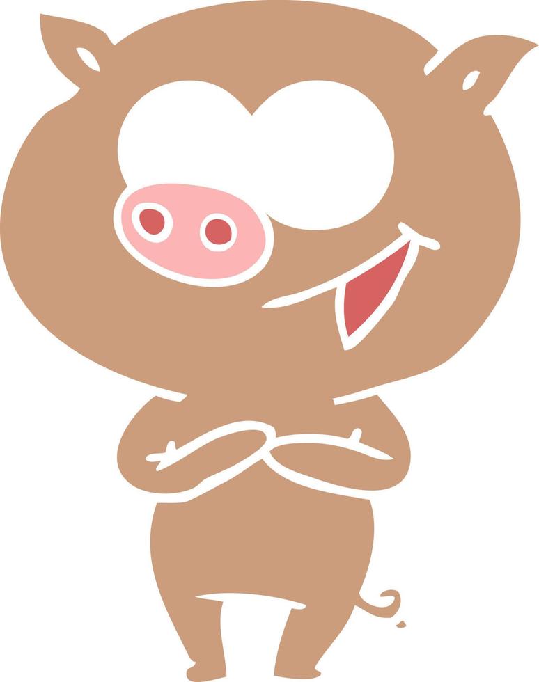 cheerful pig flat color style cartoon vector