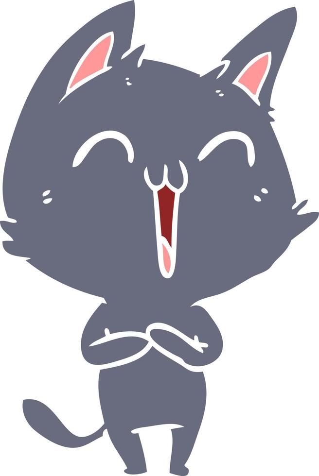 happy flat color style cartoon cat vector