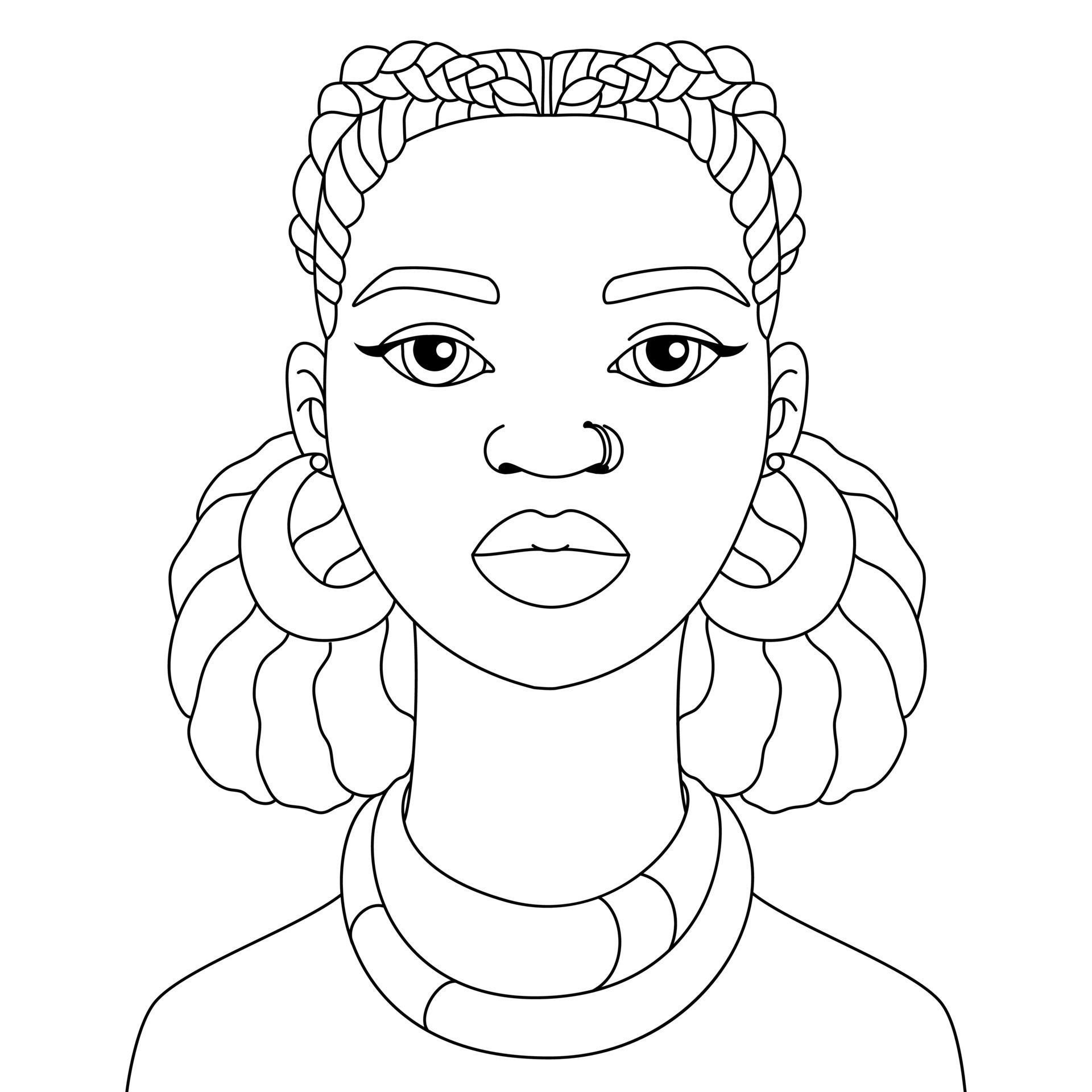 Simple African Black woman vector Afro girl coloring illustration pages