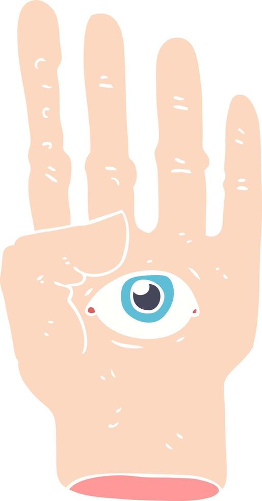 ilustración de color plano de una mano espeluznante de dibujos animados con globo ocular vector