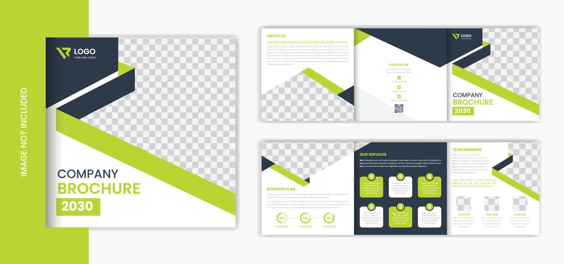 Green business square trifold brochure design, abstract brochure vector