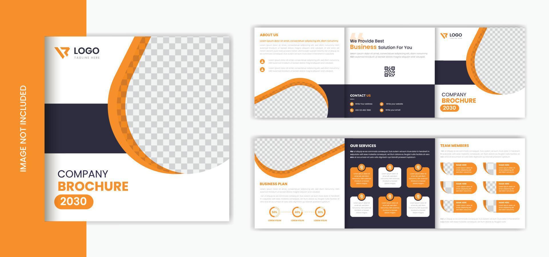 Orange corporate square trifold brochure design template vector