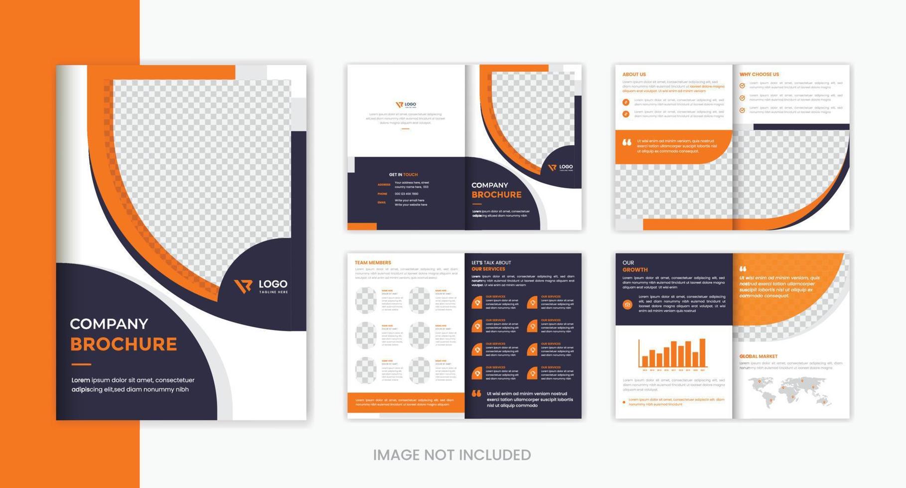 Orange 8 pages corporate brochure design template, business brochure vector