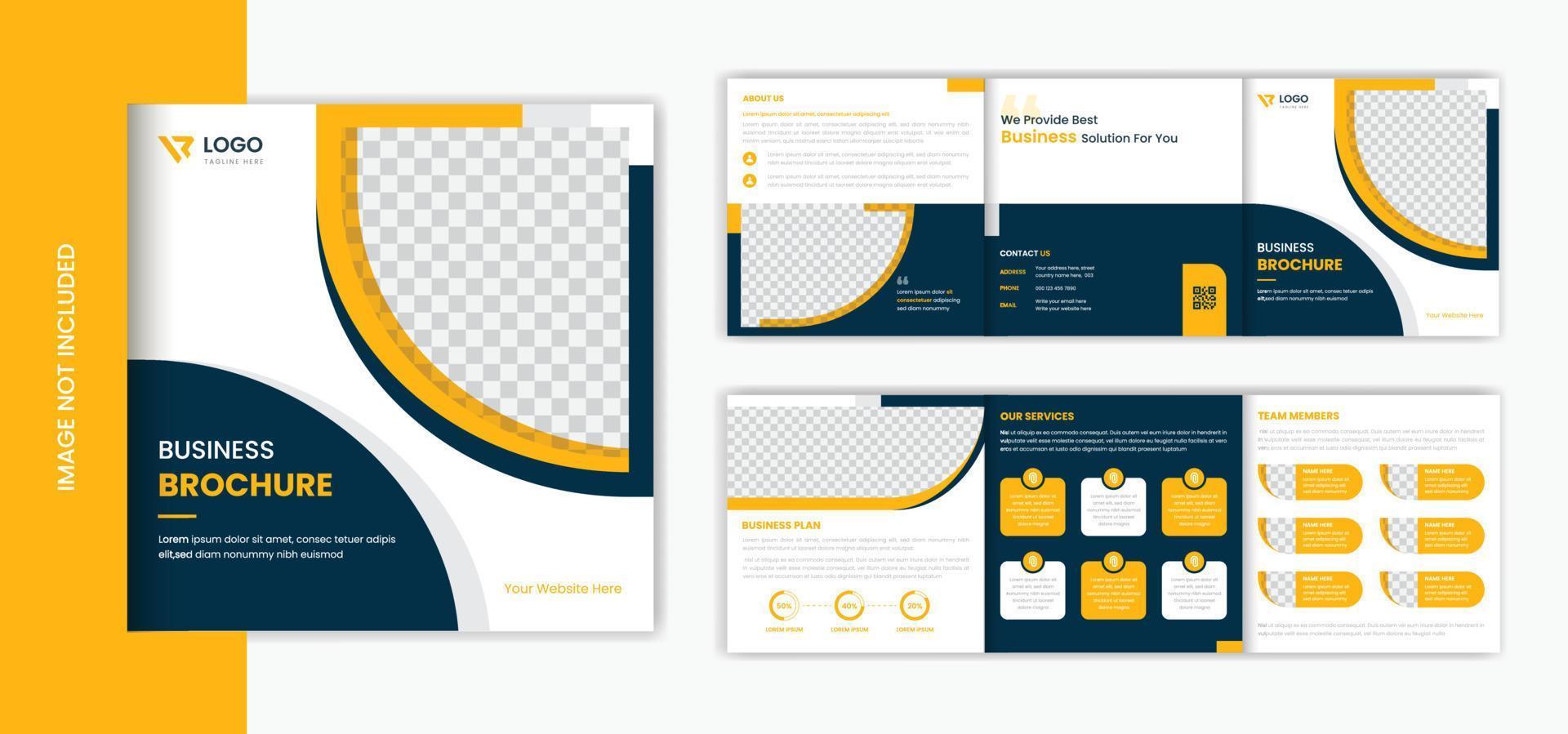 diseño de folleto tríptico cuadrado corporativo amarillo, vector de folleto comercial