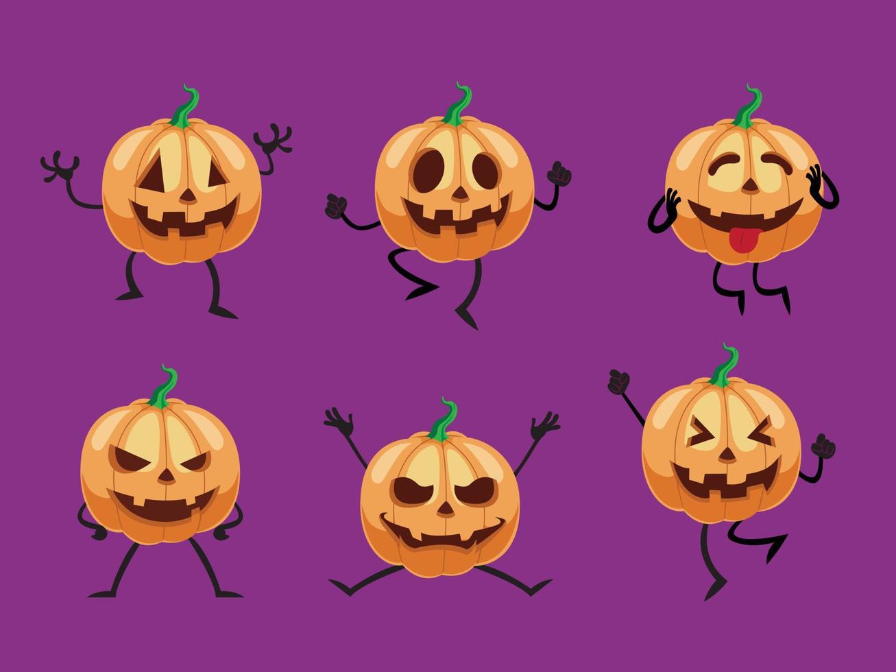 conjunto de personajes de calabazas de halloween con varias expresiones vector