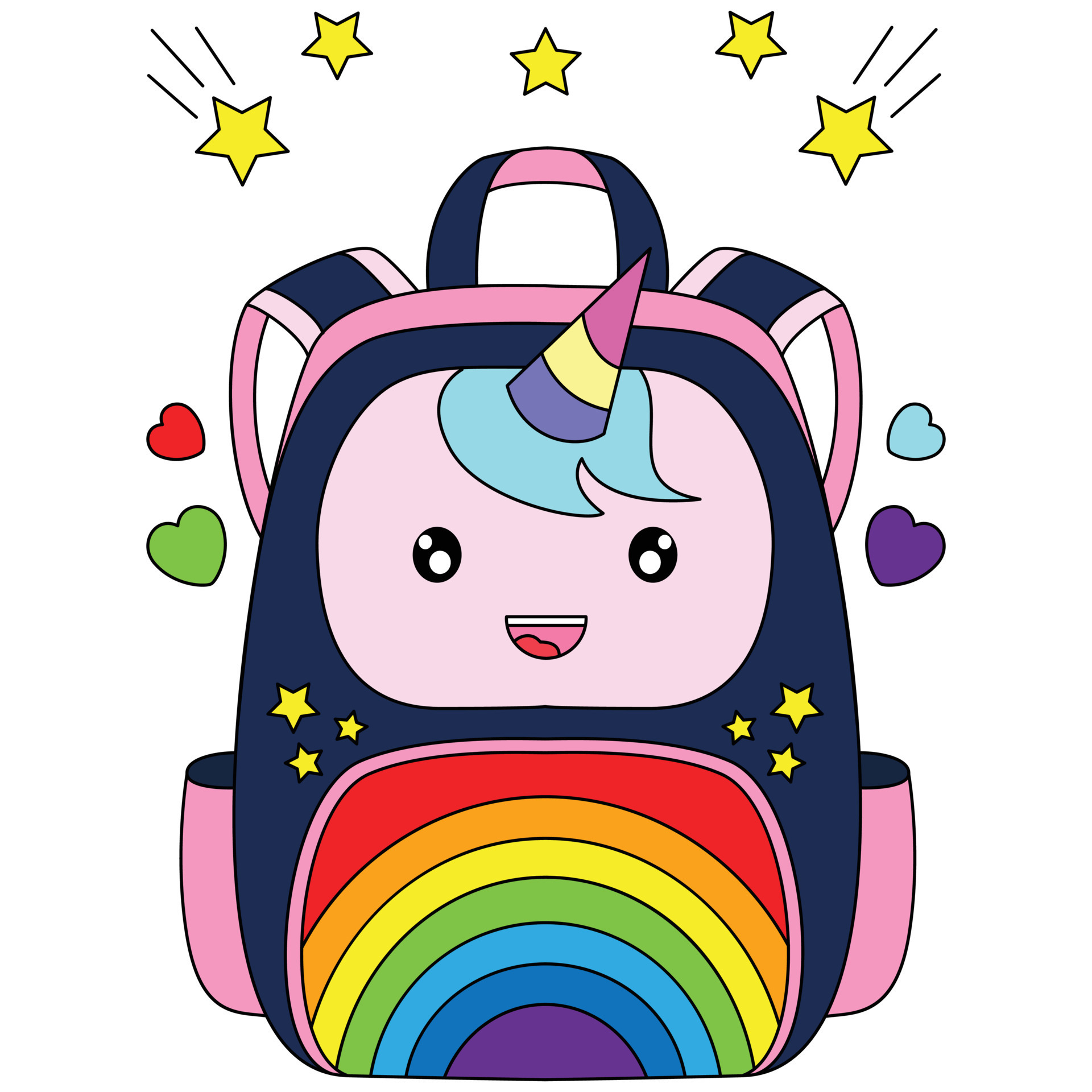Rainbow unicorn school bag backpacks with star ornaments coloring vector illustration 12148052