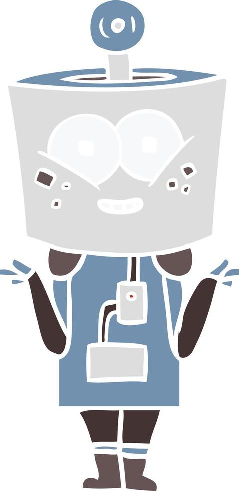 happy flat color style cartoon robot shrugging shoulders vector