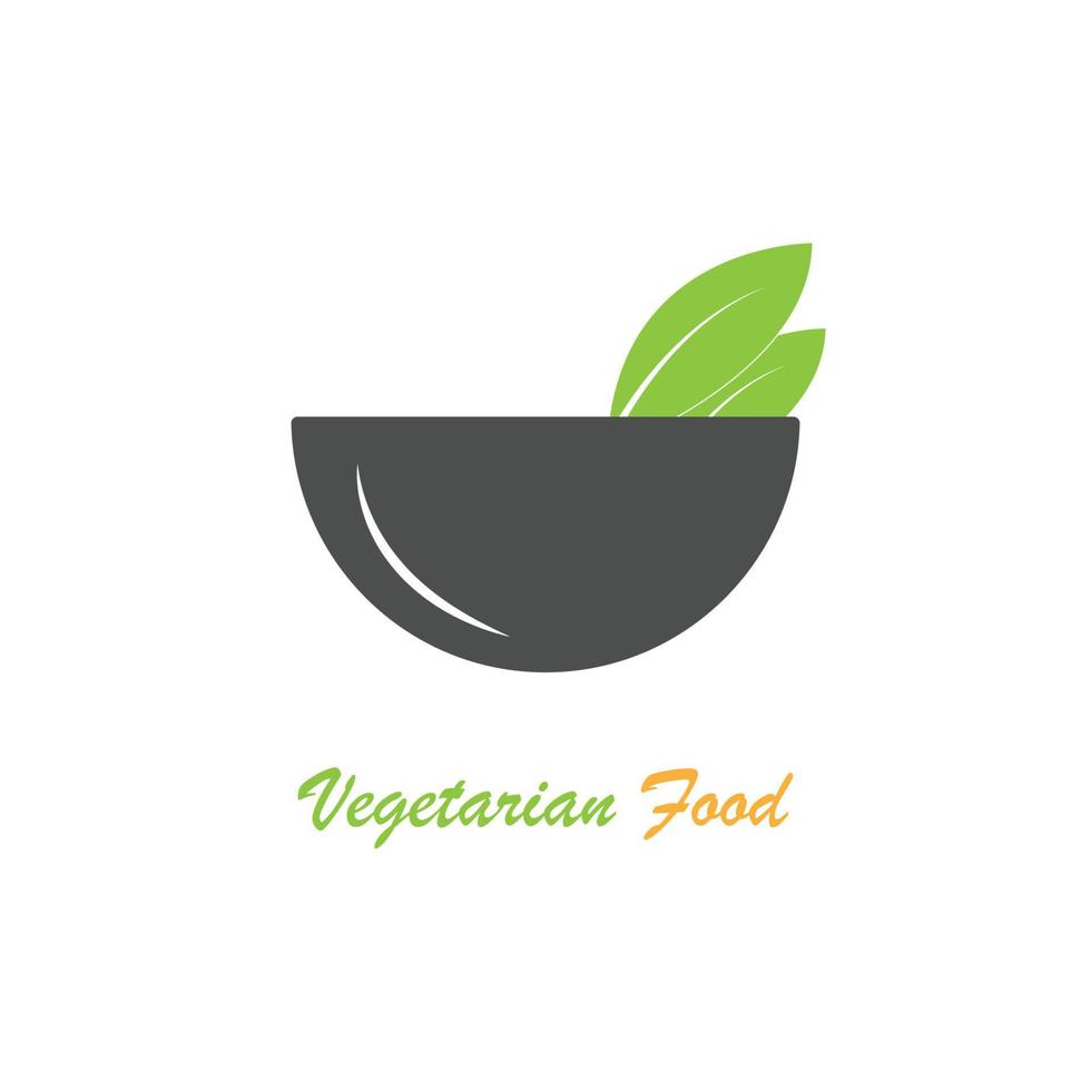 Vegetarian food with bowl and leaf logo vector