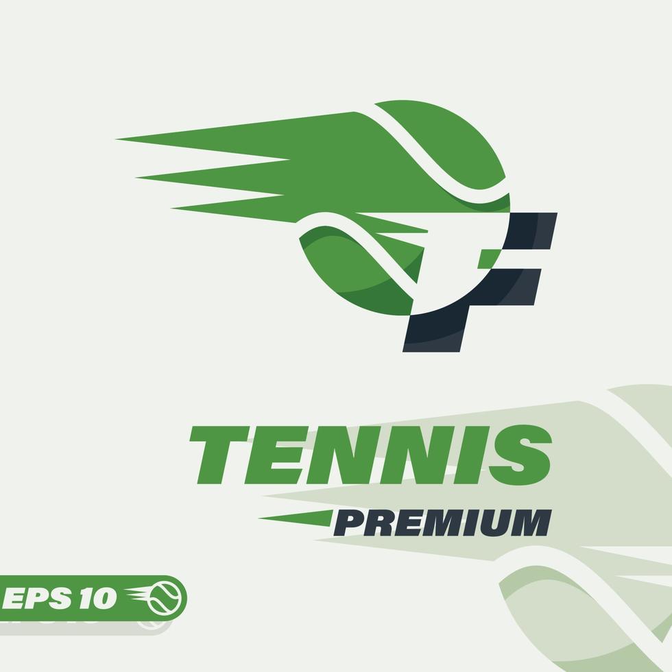 logotipo de la letra f del alfabeto de la pelota de tenis vector