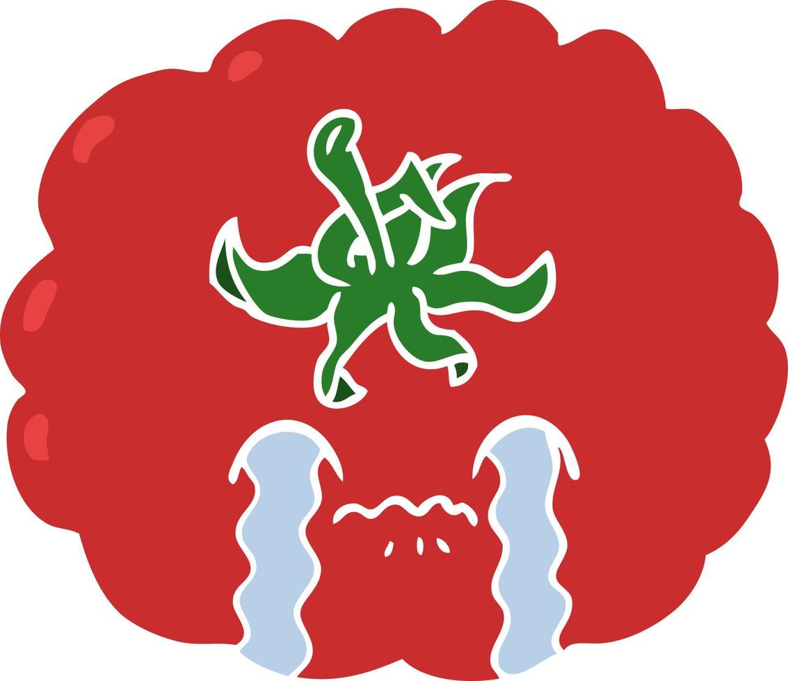 flat color style cartoon crying tomato vector