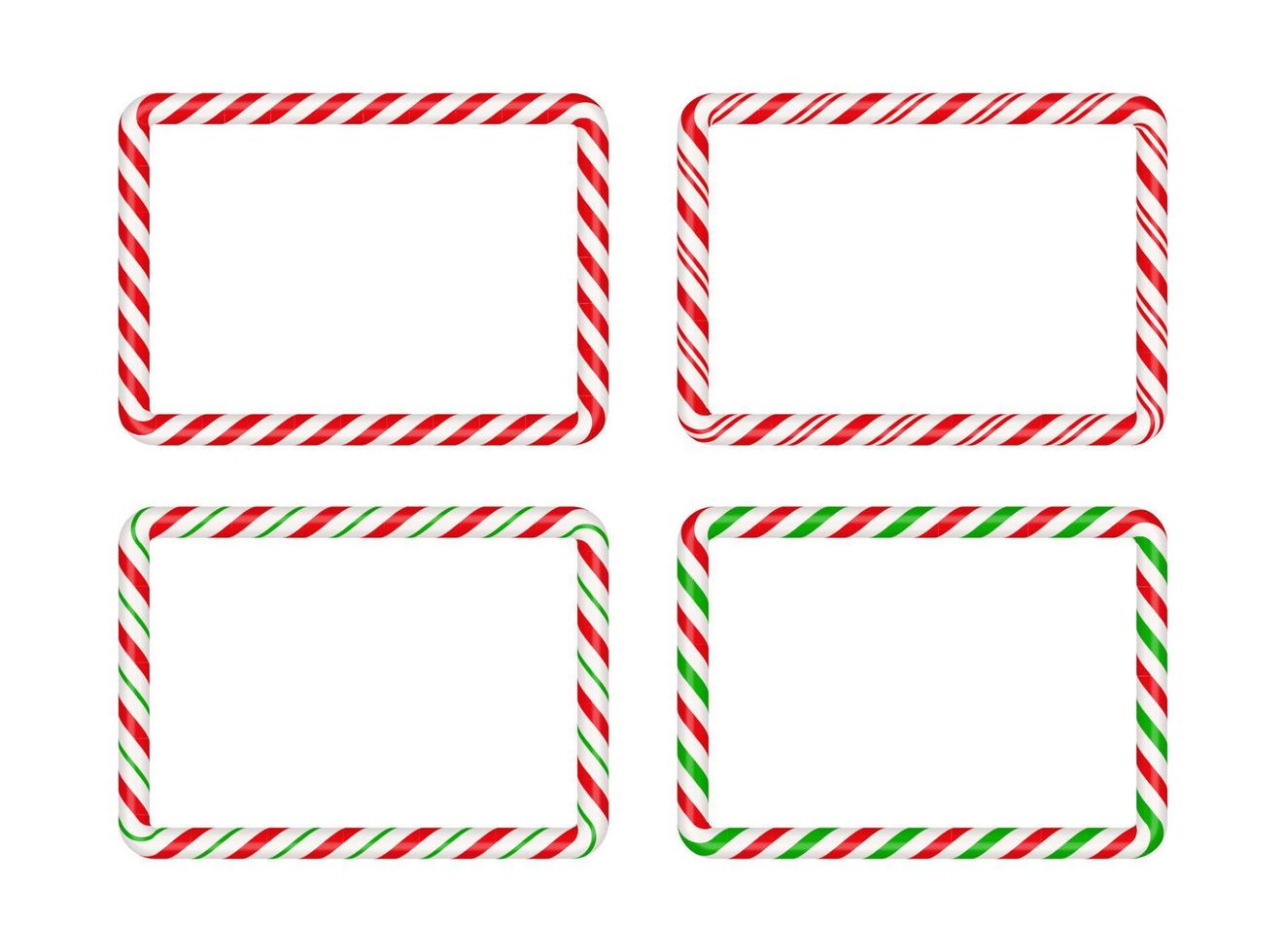 Christmas candy cane rectangle frame with red and green stripe. Xmas border with striped candy lollipop pattern. Blank christmas and new year template Vector illustration isolated on white background