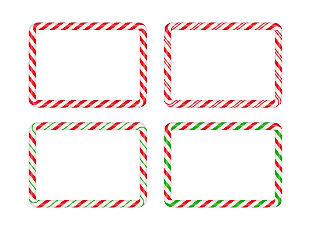 marco rectangular de bastón de caramelo de navidad con rayas rojas y verdes. borde de navidad con patrón de piruleta de caramelo a rayas. Ilustración de vector de plantilla de Navidad y año nuevo en blanco aislado sobre fondo blanco