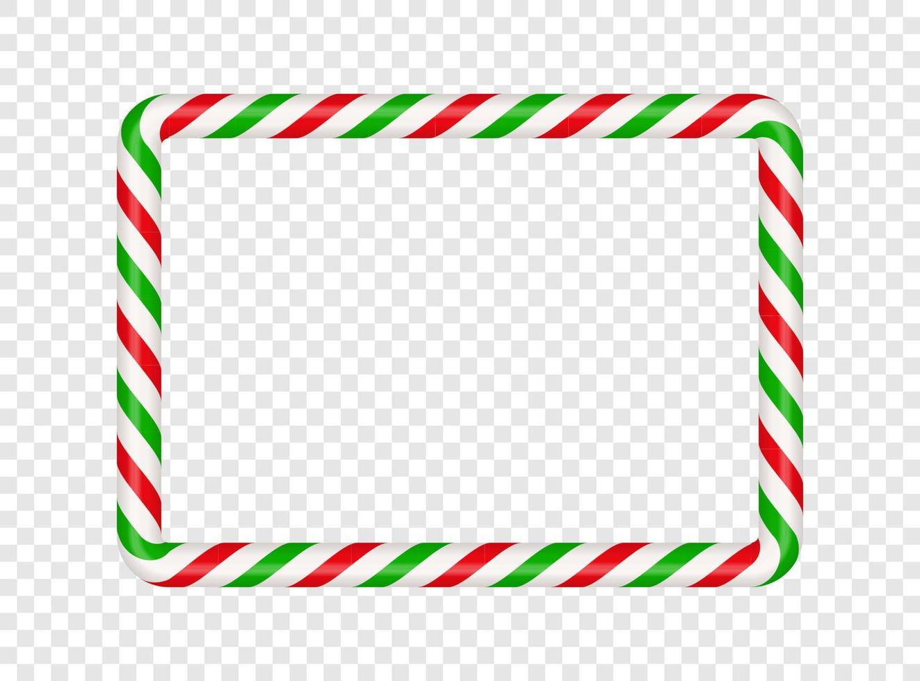 Christmas candy cane rectangle frame with red and green stripe. Xmas border with striped candy lollipop pattern. Blank christmas template. Vector illustration isolated on transparent background