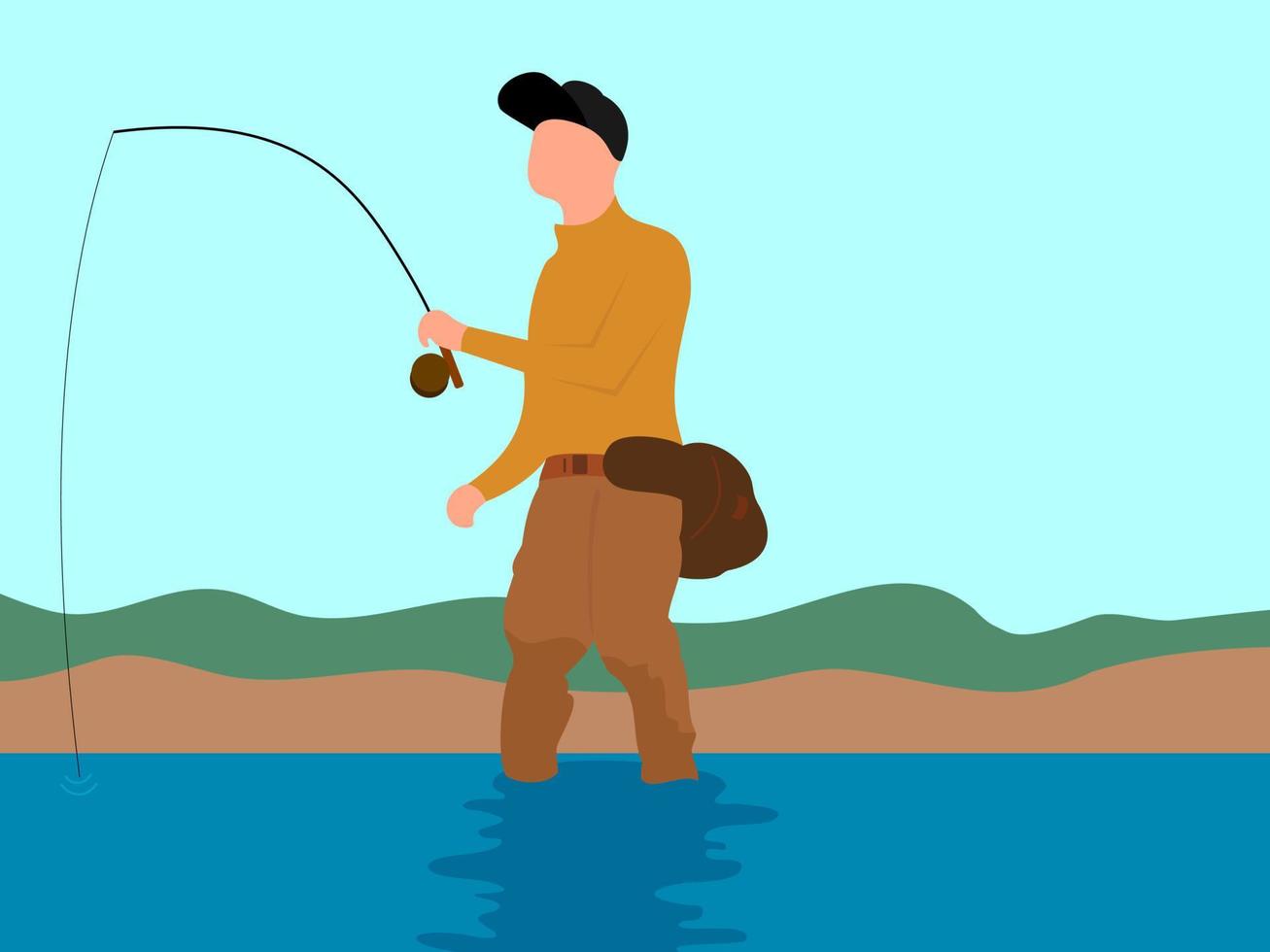 Ilustración de vector de diseño plano de hombre de pesca