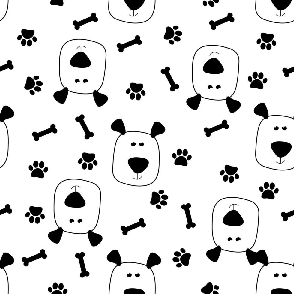 Seamless dog pattern with funny doodle hand drawn dog, bones and paw.Doodle vector illustration. Pattern for kids print, fabric, postcards