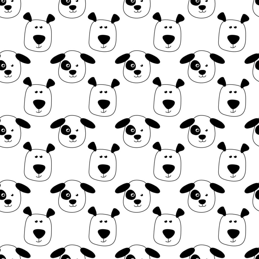 Cute seamless pattern with puppies in doodle style. Hand drawn background with dogs for kids, print, fabric. vector