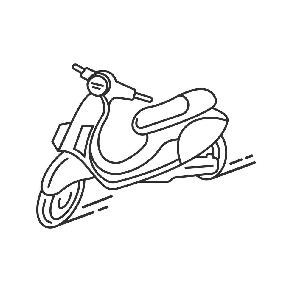 dibujo de línea de scooter línea recta de moto con diseño minimalista, icono de línea de scooter, símbolo de envío, ilustración de logotipo, movimiento rápido vector