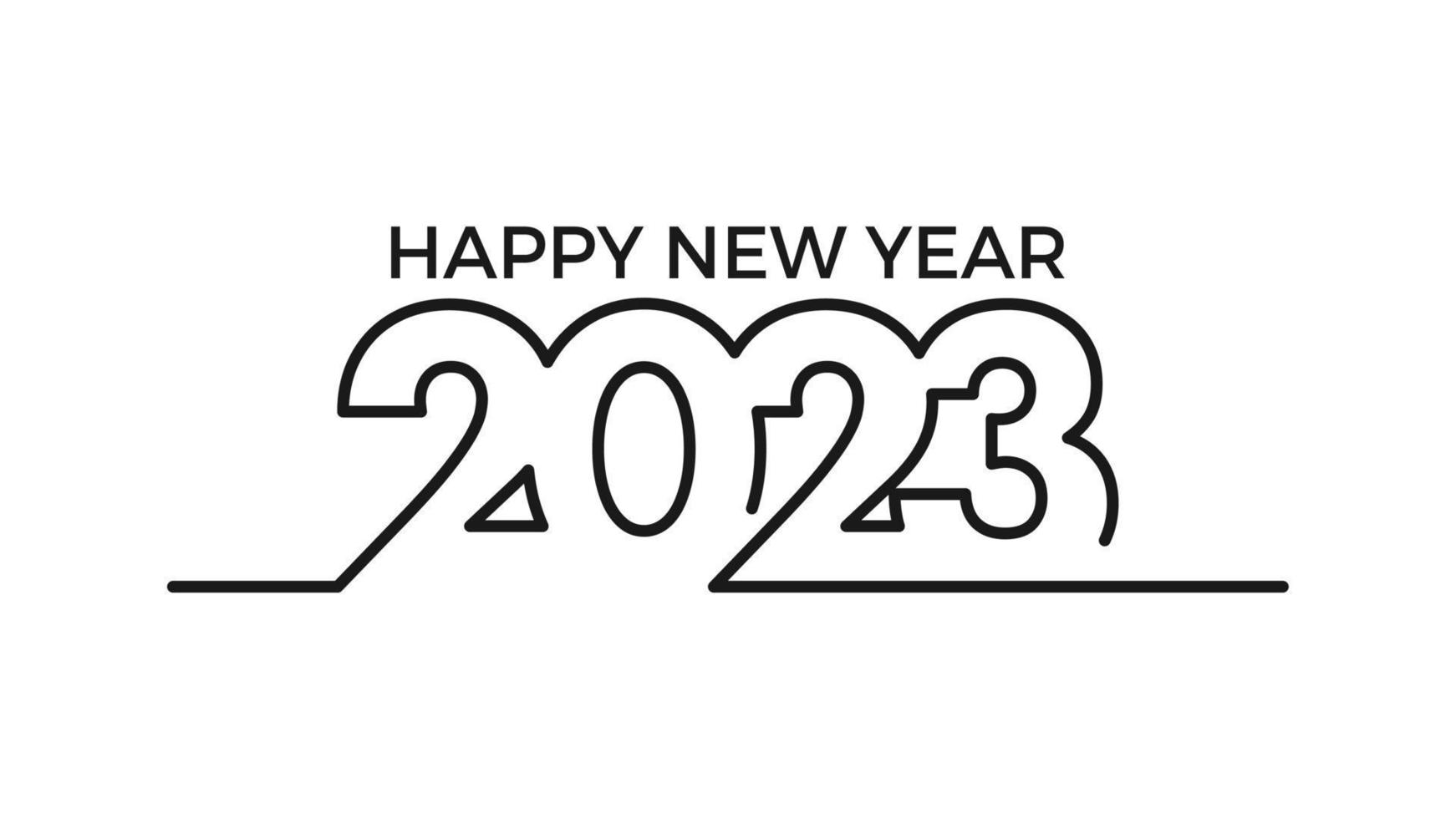 Happy new year 2023. The year 2023. Number 2023. Calendar 2023. 2023 text template. Number 2023 vector illustration. 2023 in line art style.