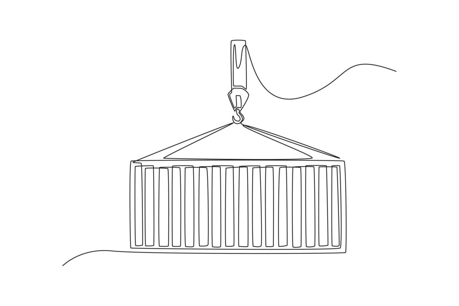 Single one line drawing crane lift container for moving the container. Shipment and logistic concept. Continuous line draw design graphic vector illustration.