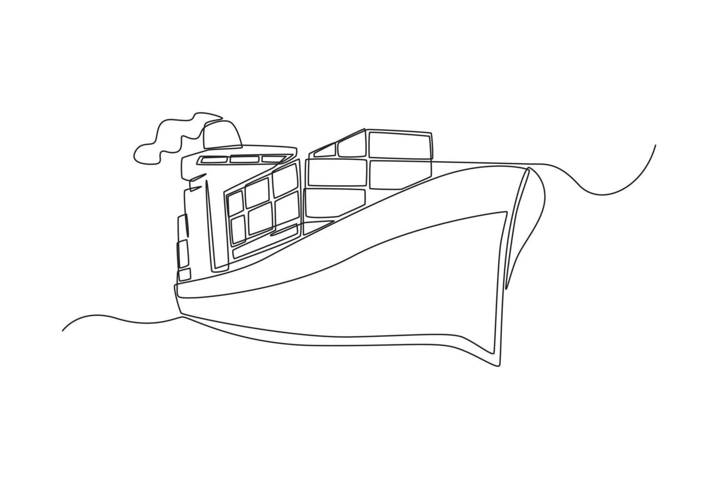 Single one line drawing container ship for shipping. Shipment and logistic concept. Continuous line draw design graphic vector illustration.