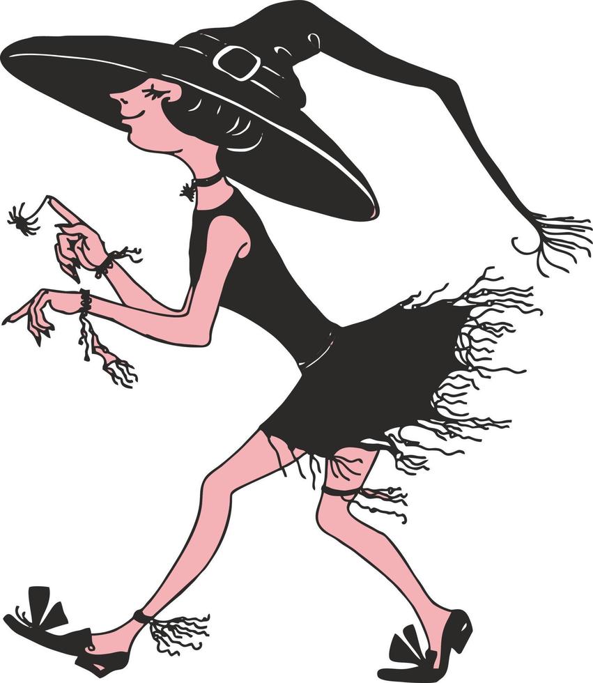 Cartoon witch hurries dancing to the Halloween holiday. vector