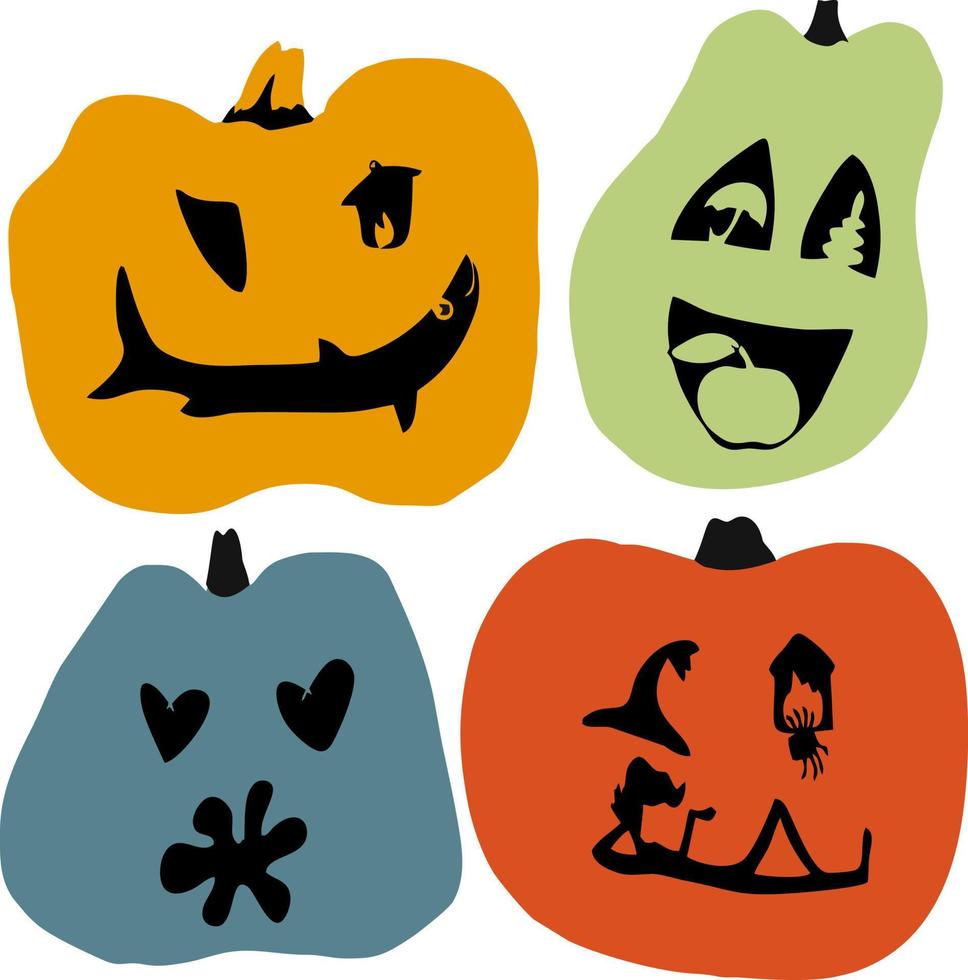 Set of funny pumpkins with different silhouettes. vector