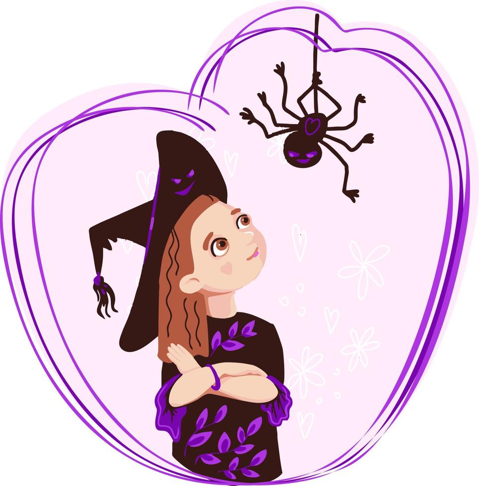 Cartoon witch and spider in Halloween. vector