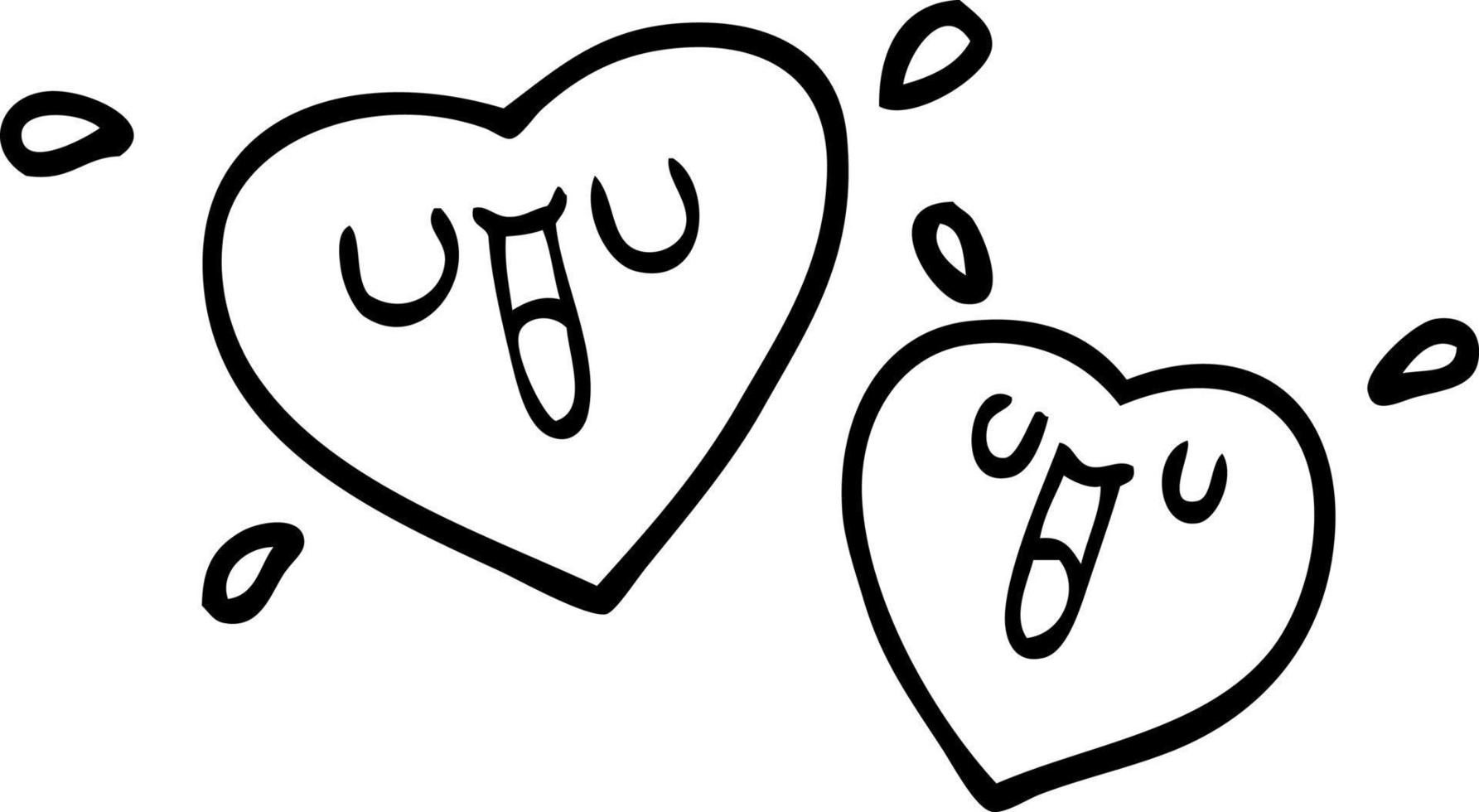 happy line drawing cartoon hearts vector