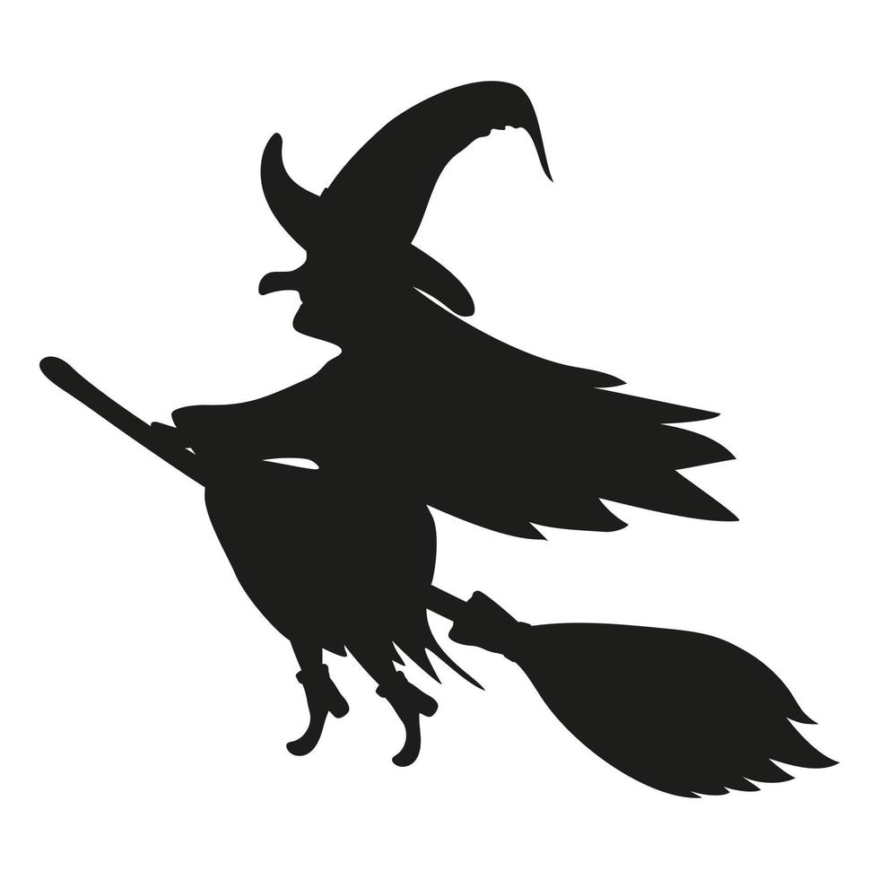 Young witch flying on a broomstick silhouette on a white background vector