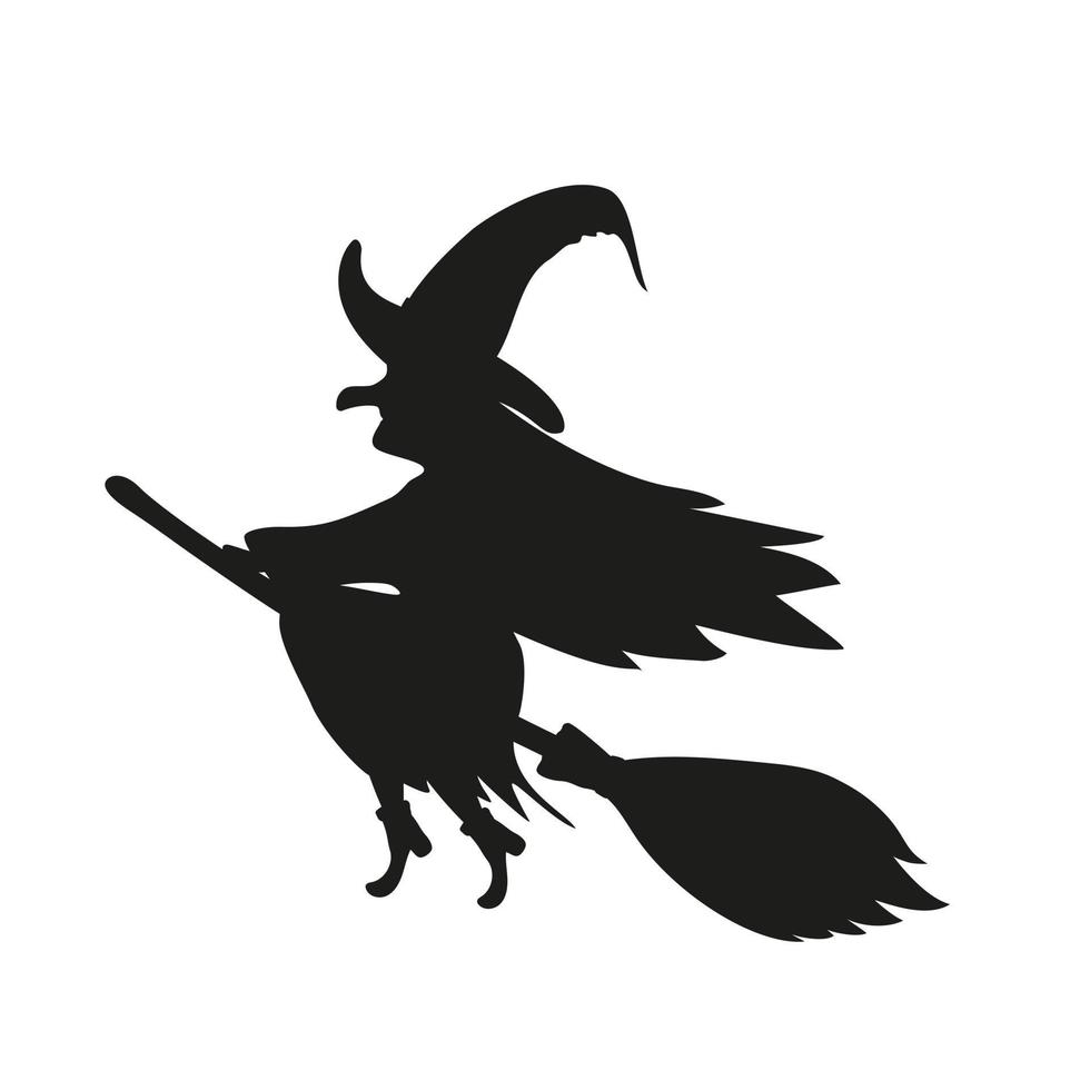 Young witch flying on a broomstick silhouette on a white background vector