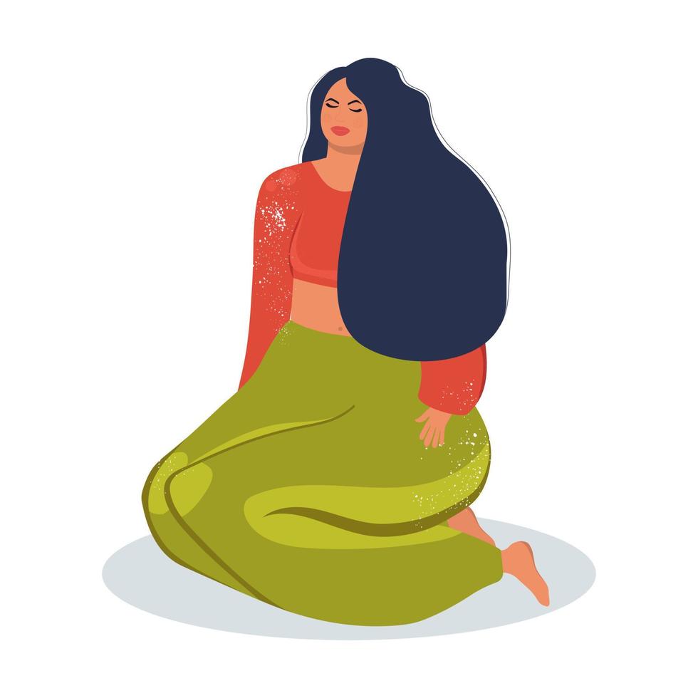 Woman sits on her knees. Simple flat design vector illustration