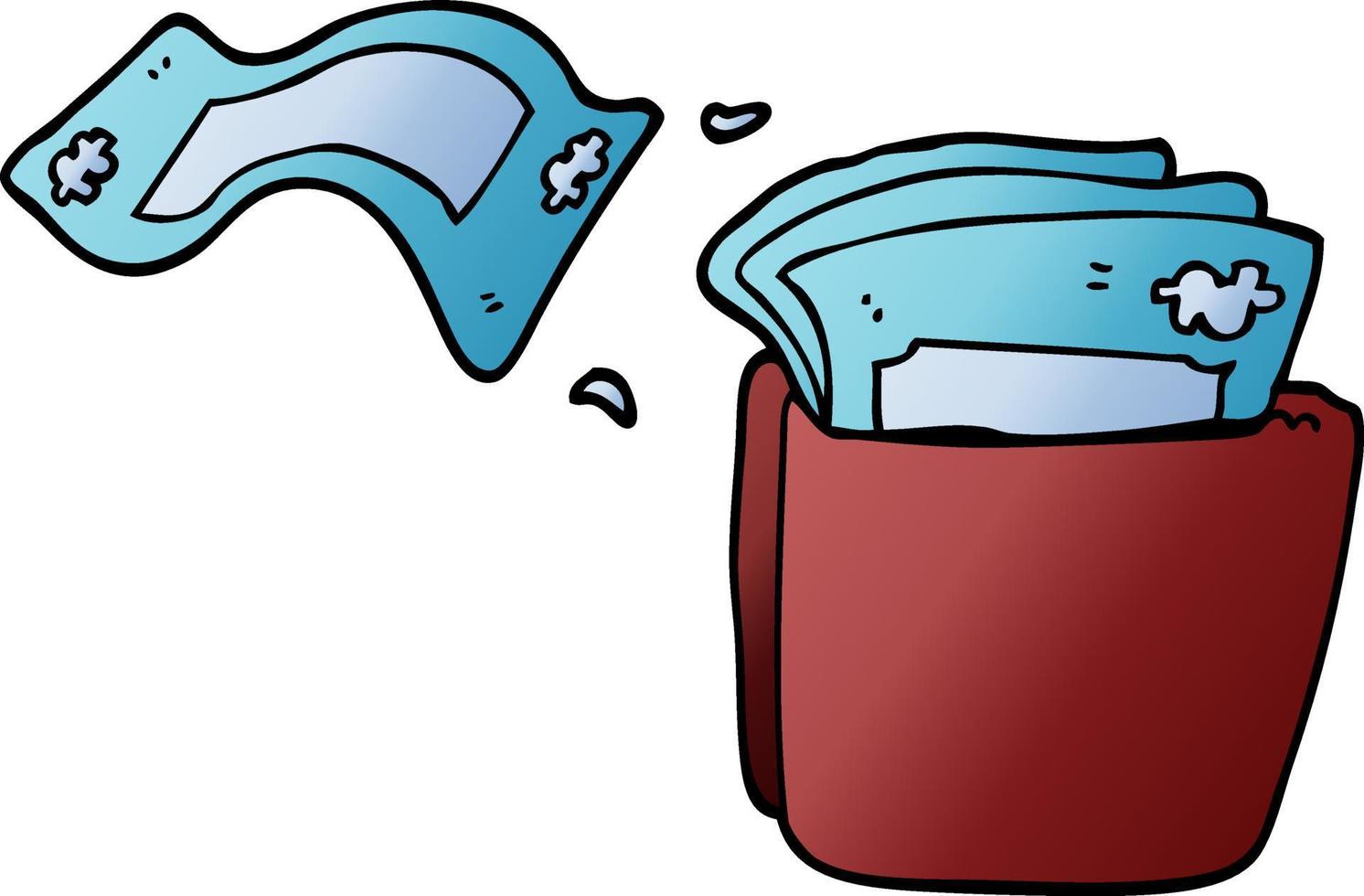 cartoon doodle wallet full of money vector