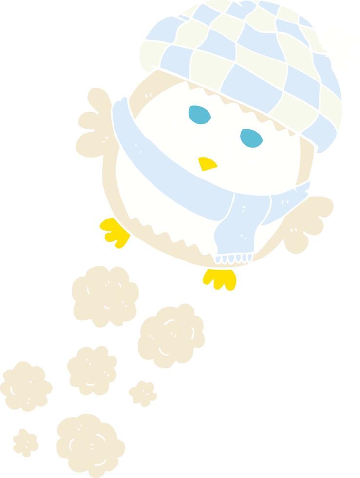 flat color illustration of a cartoon cute little owl flying vector