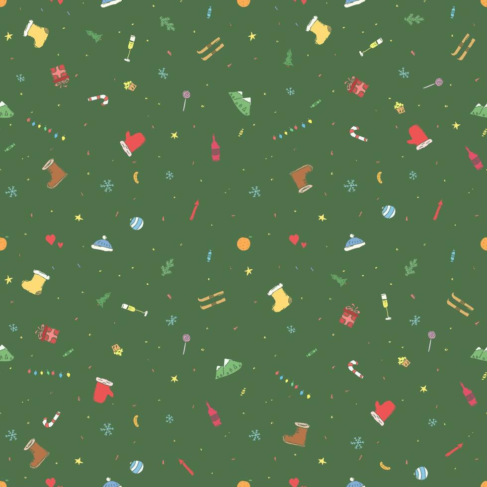 Seamless christmas pattern. New year background. Doodle illustration with christmas and new year icons vector