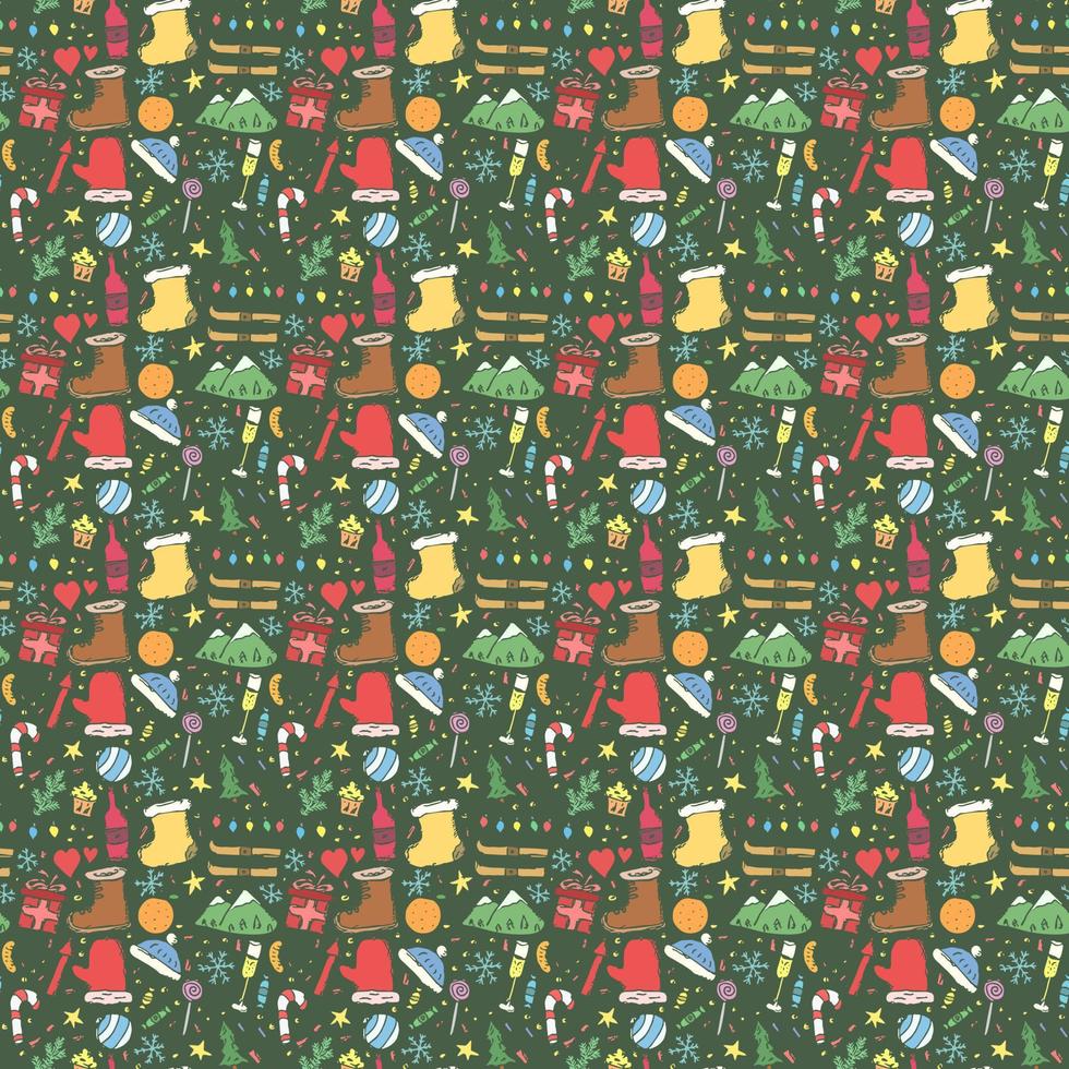 patrón de Navidad sin costuras. fondo de año nuevo. ilustración de fideos con iconos de navidad y año nuevo vector