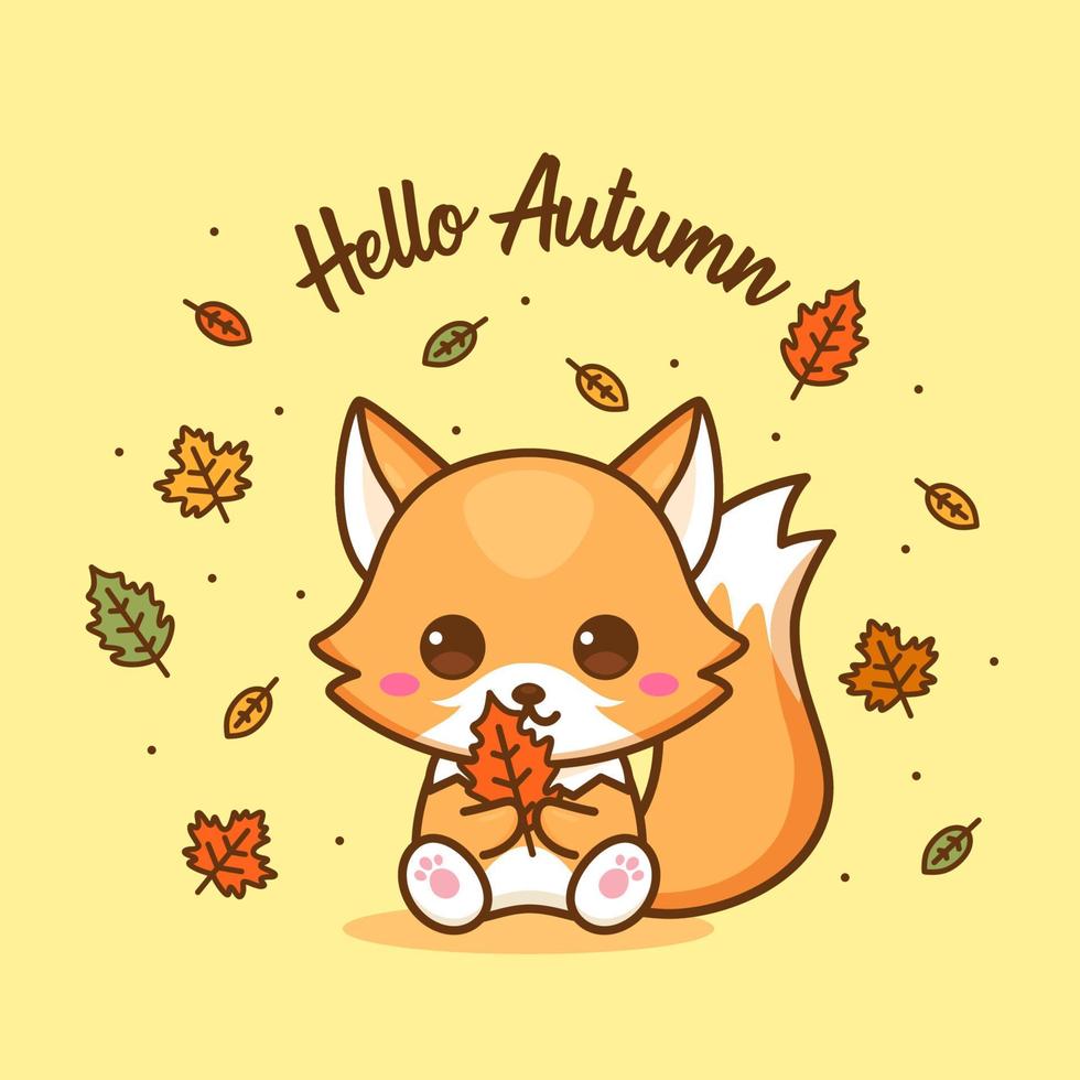 cute autumn fox mascot illustration vector