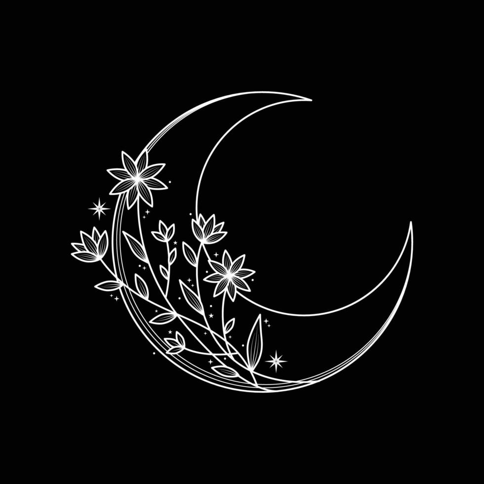 monochrome floral moon logo design vector