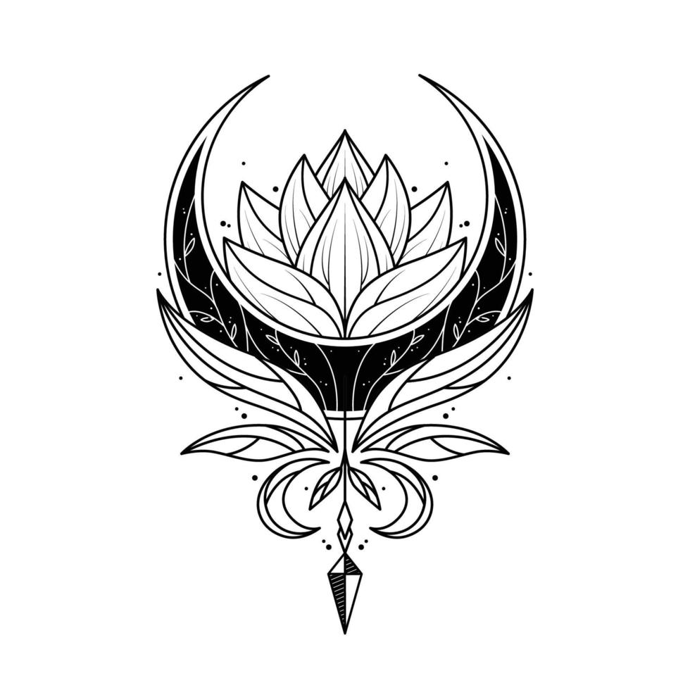 diseño de logotipo de loto floral monocromático para tatuaje corporativo o empresa vector