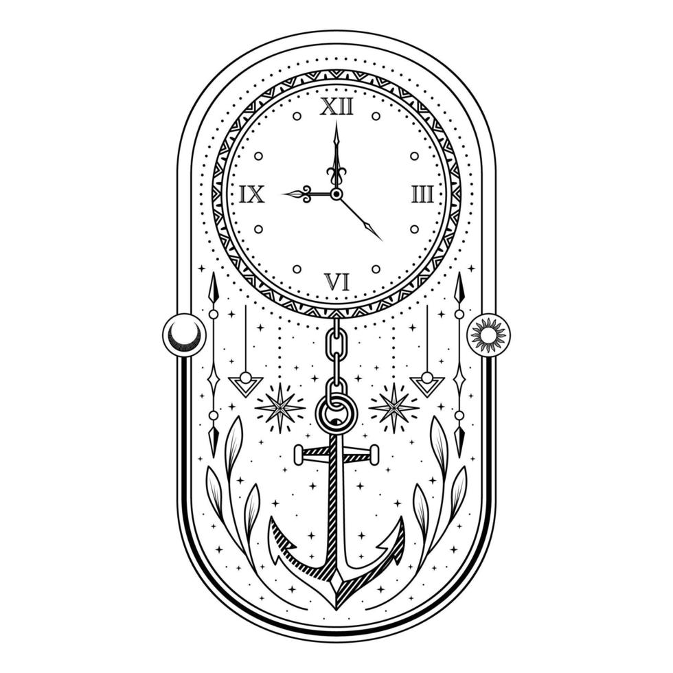 silueta antiguo reloj tiempo floral ilustración logo vector