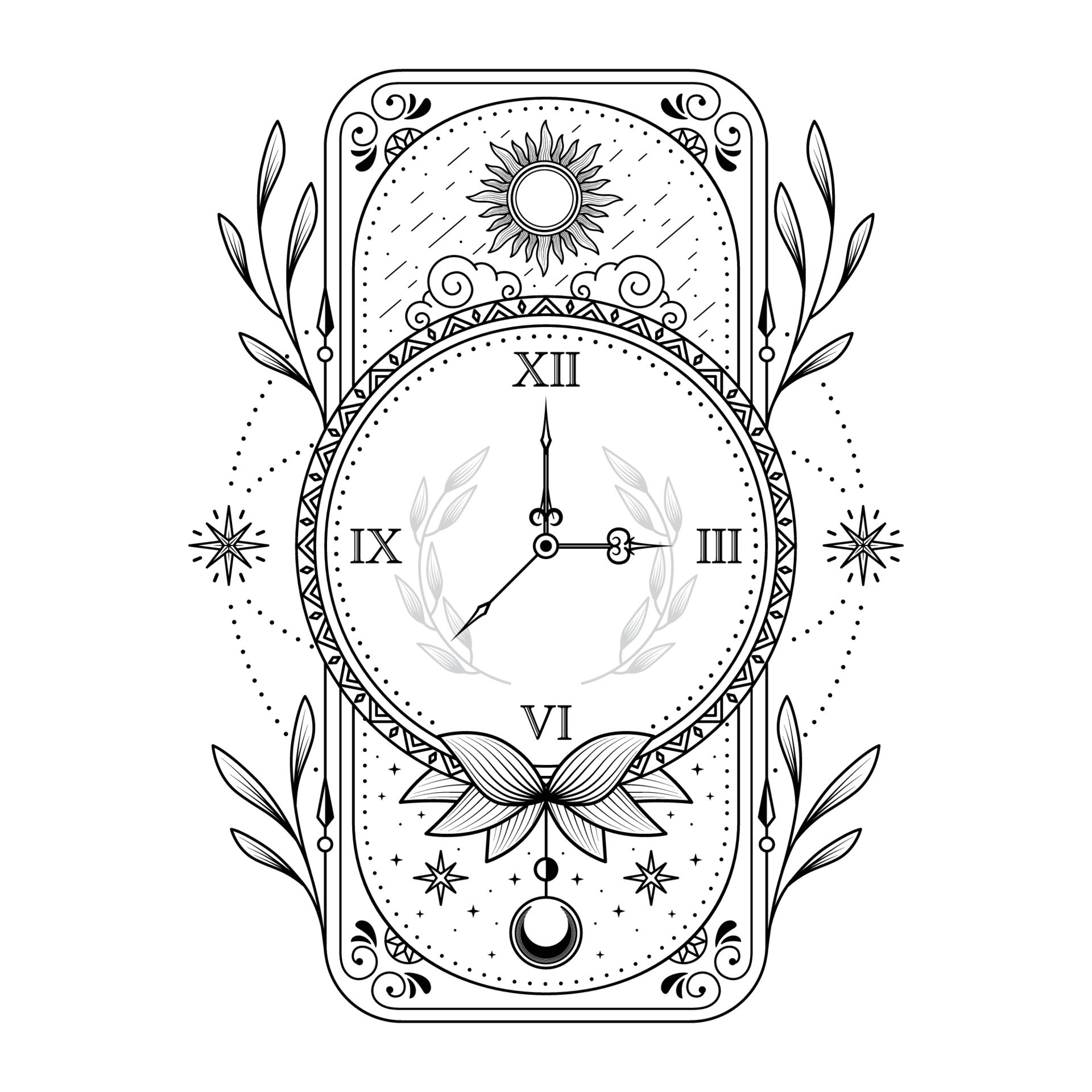 silhouette antique clock time floral illustration logo 12148971 Vector