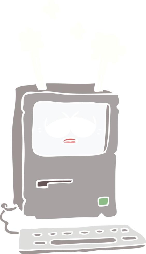 flat color style cartoon tired computer overheating vector