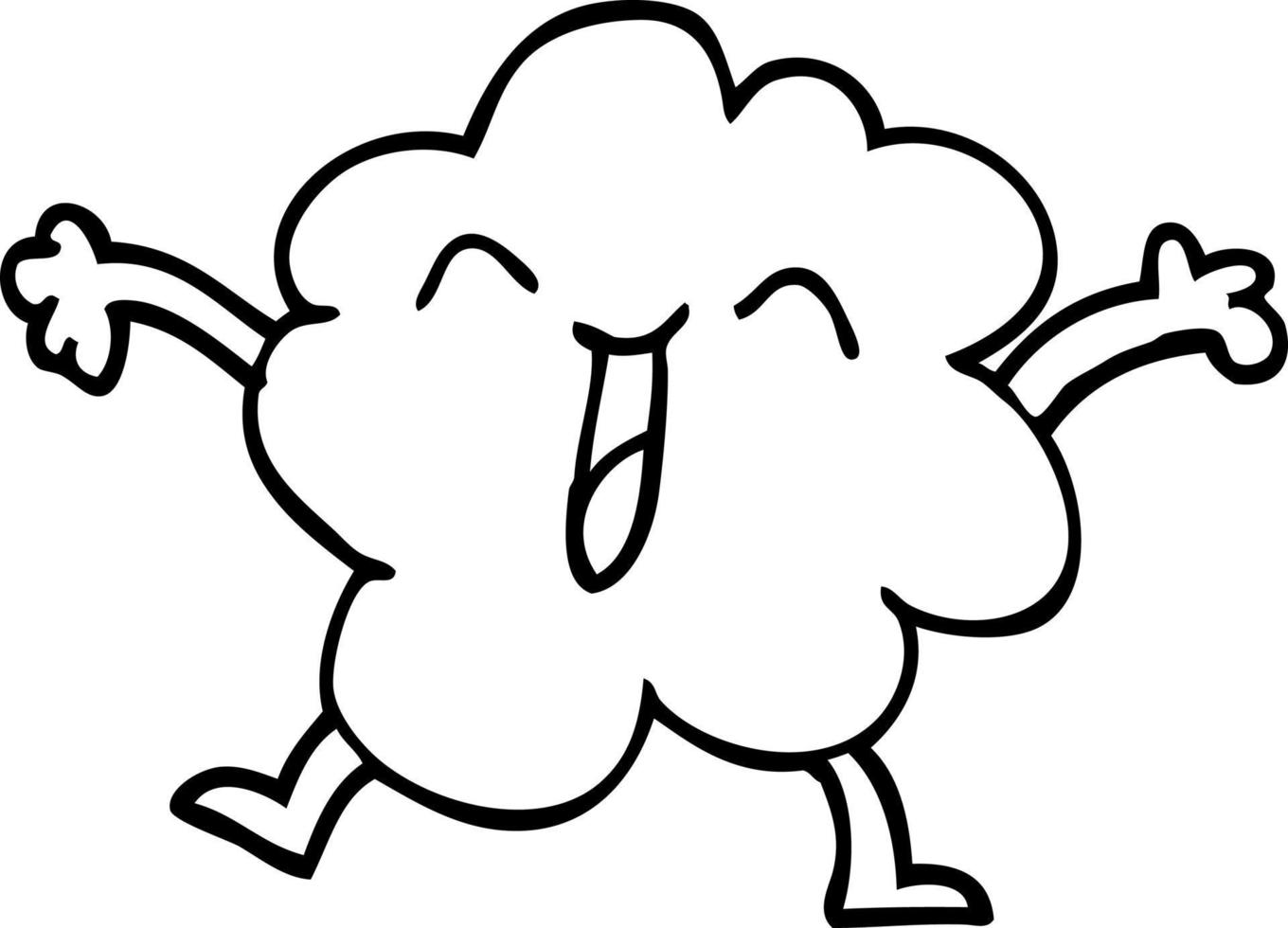 line drawing cartoon happy grey cloud vector