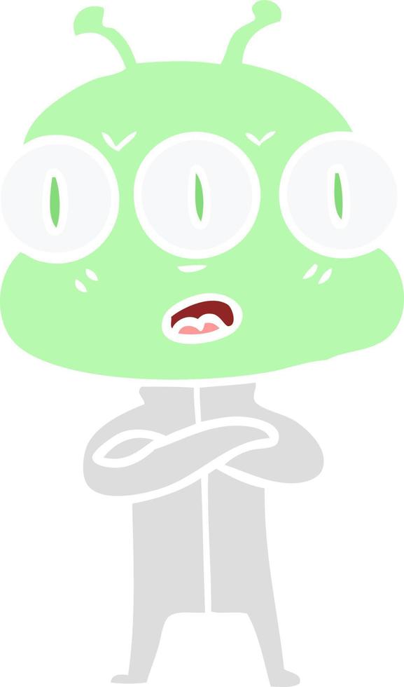 flat color style cartoon three eyed alien vector