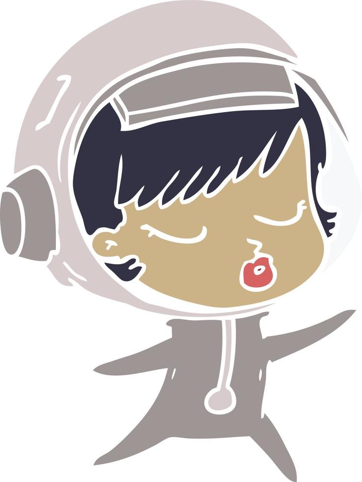 chica astronauta bonita de dibujos animados de estilo de color plano vector