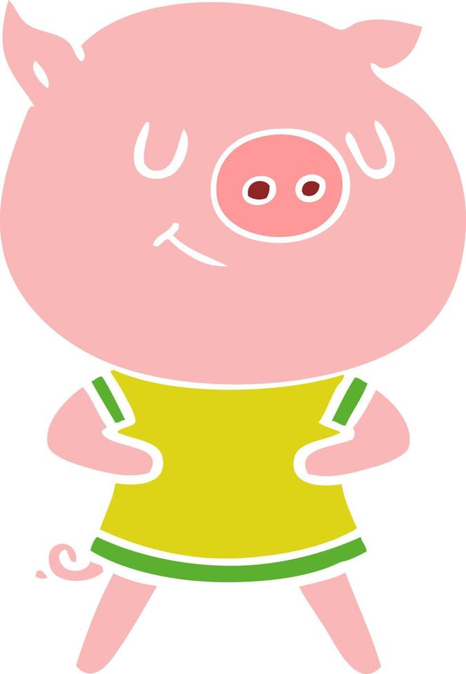 happy flat color style cartoon pig vector