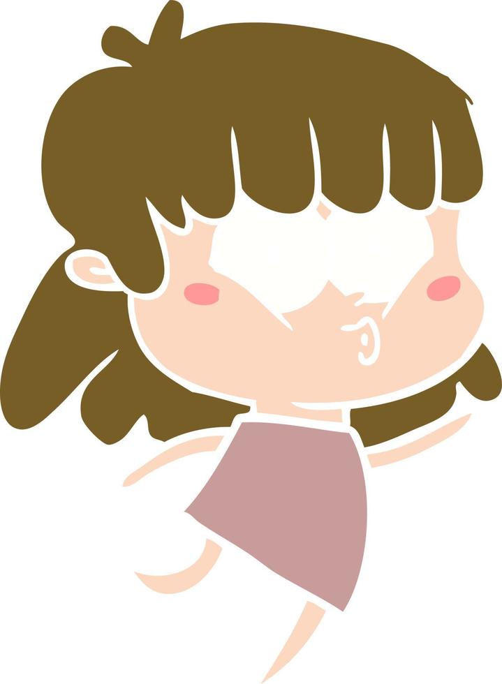 niña silbando de dibujos animados de estilo de color plano vector