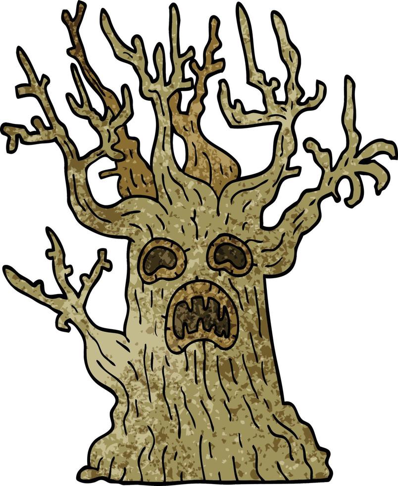 caricatura, garabato, espeluznante, árbol vector